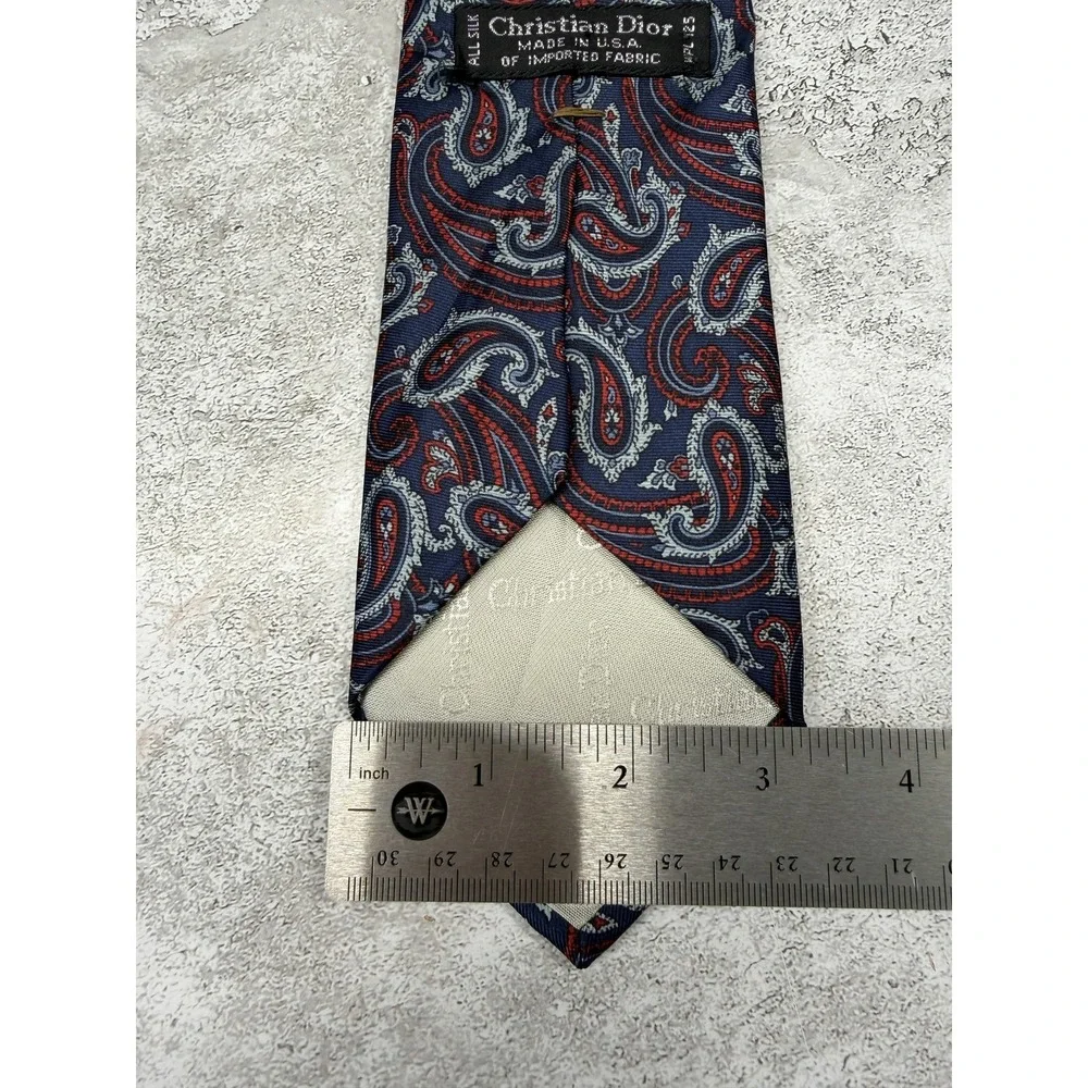 Christian Dior Tie Mens One Size Blue Paisley 100% Silk Jacquard‎ Designer